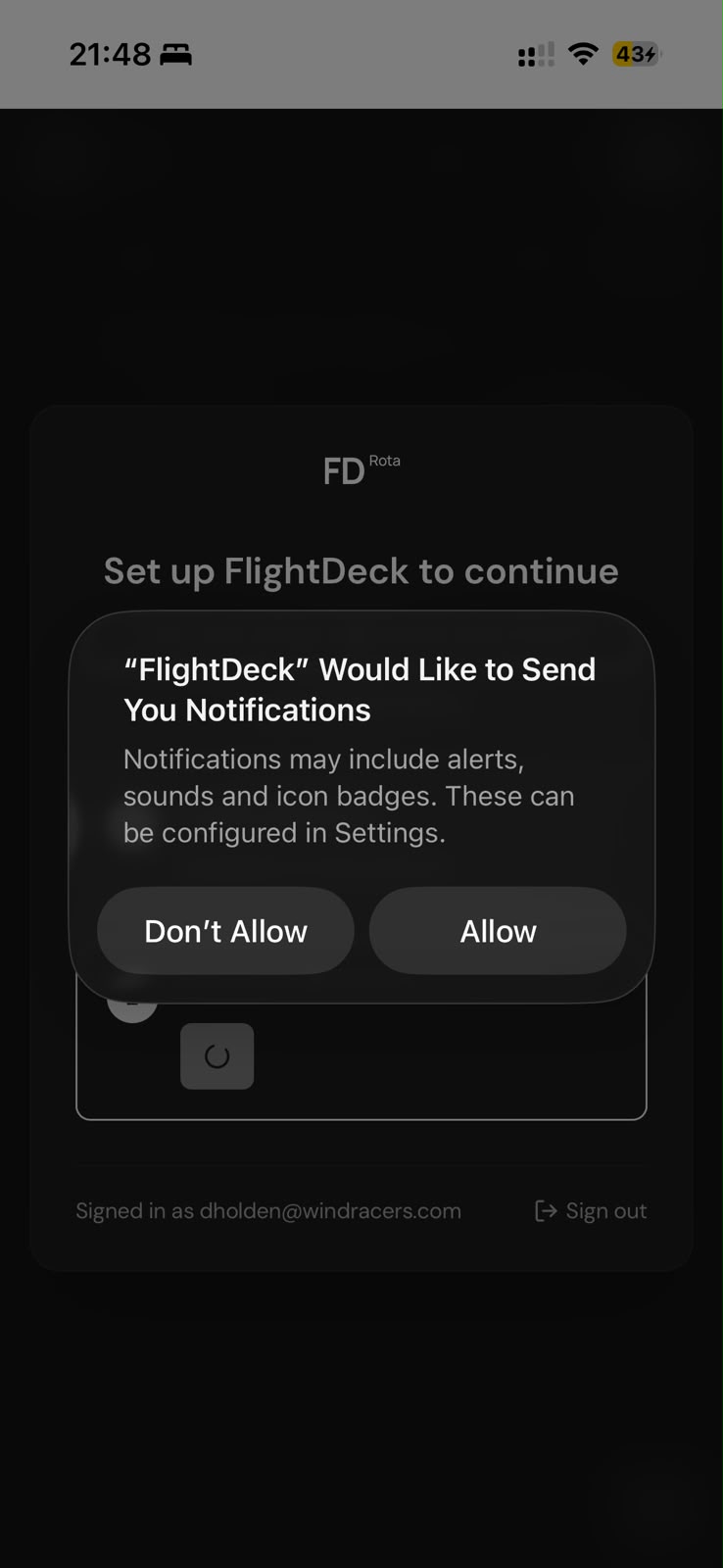 Browser permission prompt — mobile