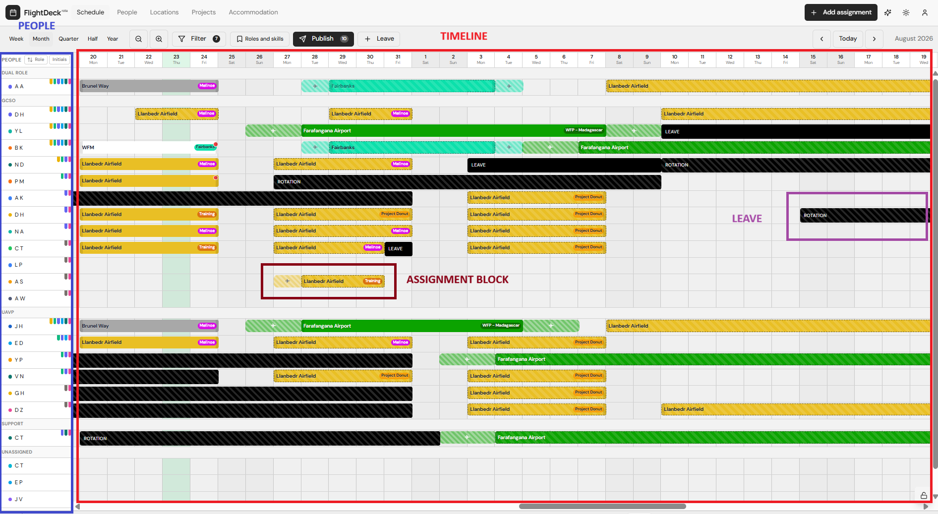 Annotated schedule layout