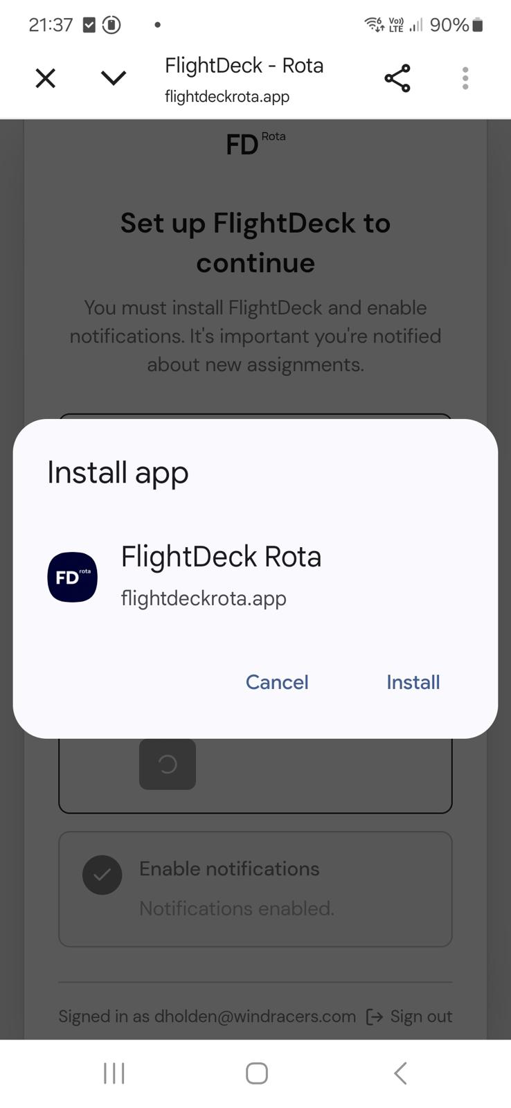 Android install prompt