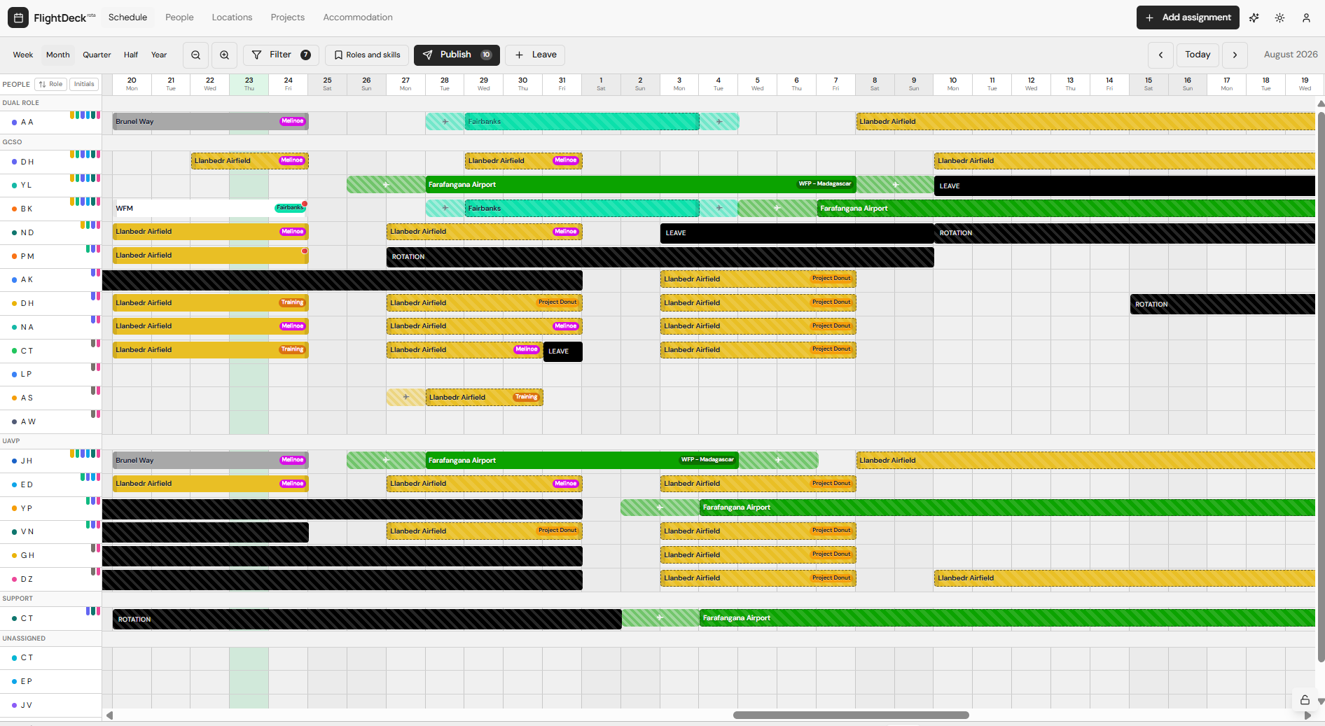 FlightDeck Rota schedule overview